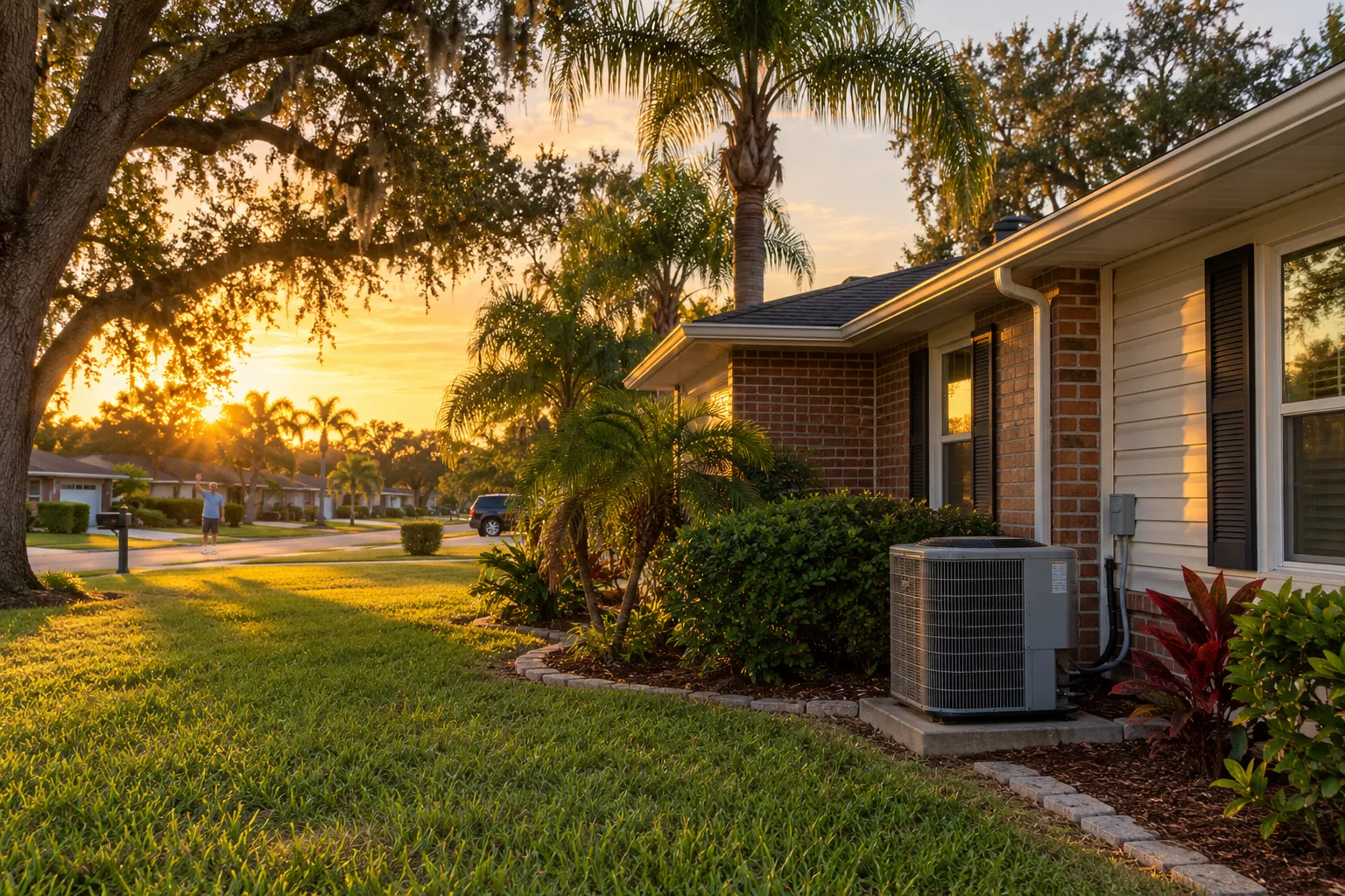 Typical slab-on-grade ranch home with a central AC unit in Lancaster